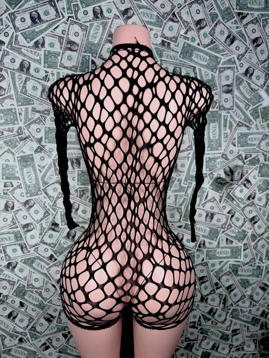 Black Rhinestone Fishnet 3-Piece Set