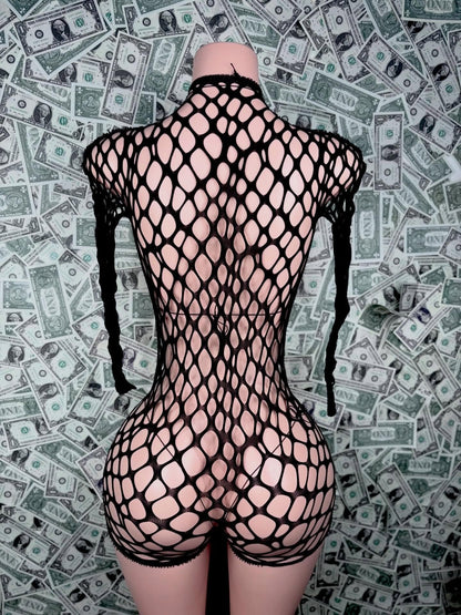 Black Rhinestone Fishnet 3-Piece Set